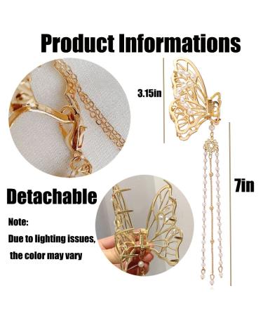 Golden Butterfly Hair Clips Set - Large Nonslip Hair Clamps with Tassel Design - Stylish Metal Barrettes for Women (2PCS) - Buy Online on GoSupps.com