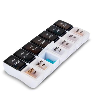Weekly Pill Organizer 7-Day Detachable Pill Box Twice a Day Suitable for Travel Vitamins Fish Oil and Medication Supplements (Black and White)