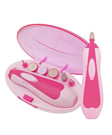 DIFLY Electric Manicure Set Nail File Grooming Grinding Trimmer Tools for Adult Gentle & Safe Fingernail Care with LED Light Pink