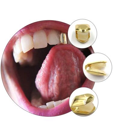 2pcs Golden Single Tooth Fangs Hip Hop Grills Set - Top & Bottom Dental Veneers - Buy Online on GoSupps.com