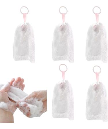 Mesh Soap Bag Foaming Net for Face Washing 5Pcs Soft Skin-friendly Soap Net with Hanging Rope PE Cleanser Foamer Bubble Net for Bathroom - Buy Online on GoSupps.com