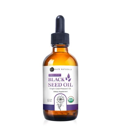 Kate Naturals Organic Black Seed Oil (2oz, Virgin, Cold Pressed, Non-GMO) Liquid Nigella Sativa for Immune Support & Digestion. Pure Blackseed Cumin Oil for Hair and Skin 2 Fl Oz (Pack of 1)