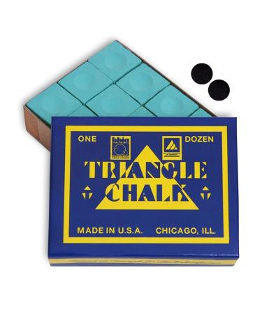 Triangle Billiard Pool Cue Chalk - 1 Dozen - Made in The USA + 2 pcs of Quality Billiard Pool Table Spots by Tweeten Fibre Co. Green