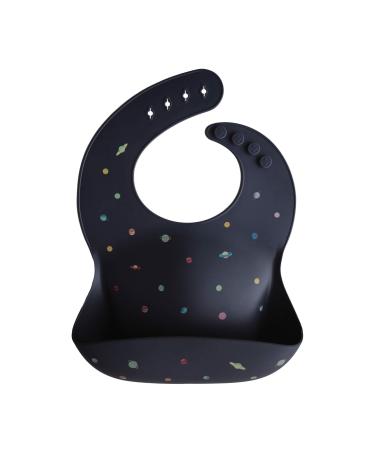 Mushie Baby Silicone Bib | Adjustable Fit Waterproof Bibs | Easy Wipe Baby Feeding Bibs | 4 Adjustable Sizes with Deep Front Pockets | 100% BPA and Phthalate Free Planets