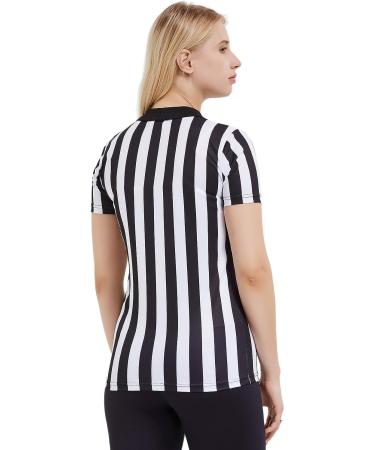 FitsT4 Women's Black & White Stripe Referee Shirt - Zipper Collared V-Neck Short Sleeve Jersey for Refs, Waitresses - Size Small - Buy Online on GoSupps.com
