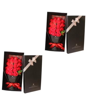 minkissy 2 Boxes Rose Bouquet Box Decorative Rose Soap Luxury for Women Bath Soaps Remembrance Shower Soap Roses Plastic Woman Tub