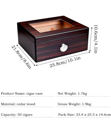 Cigar Humidor Case with Hygrometer Humidifier for 50 Cigars Handmade Cedar Wood Cigar Box Portable Travel Cigar Case for Men - Buy Online on GoSupps.com