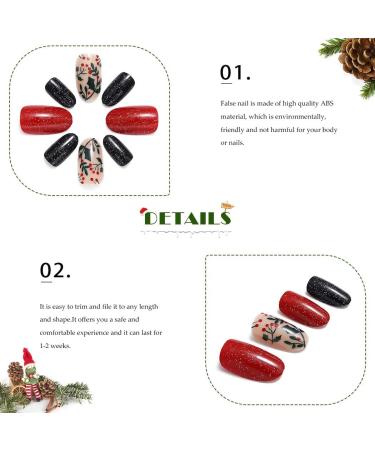 Vatocu Christmas False Nails Short Red Press on Nails - Snowflake Elk Snowman Design (24pcs) | Acrylic Stick on Nails for Women and Girls - Buy Online on GoSupps.com