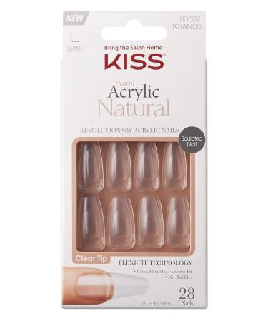 Kiss Salon Acrylic Natural 28 Count Nails Clear Long Length (Pack of 2)