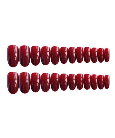 PERZOE Artificial Manicure Tips Fashion Wearable False Nail Patch with Glue Manicure Accessories Wine Red