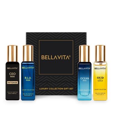 Bella-Vitaa Luxury Collection Eau De Parfum Gift Set 4 x 20ml for Men & Women with OUD GOLD OCEAN B.L.U & CEO Man Perfume|Long Lasting EDP Fragrance Scent