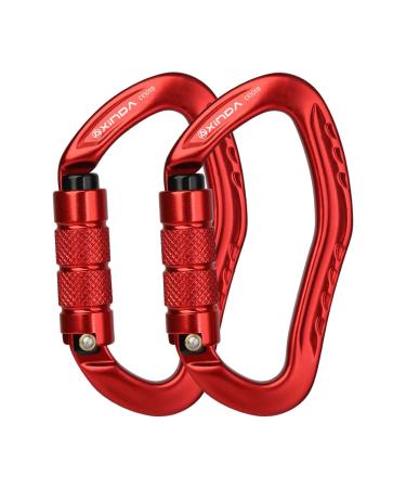 XINDA 22KN Auto Locking Carabiner Clip - Twist Lock Climbing Carabiner CE UIAA Certified, Heavy Duty Carabiners for Climbing,Rappelling,Hammock,Hiking,Camping 2 pcs Red