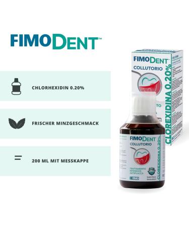 Fimodent Mundsinung - Chlorhexidine 0.20% with SPDD | Anti-Plaque Antibacterial Mouthwash | 200ml Mint Flavor | International Shipping - Buy Online on GoSupps.com