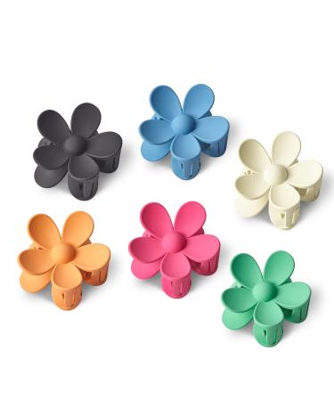 YosaiHom Hair Claw Clips  6 PCS Flower Hair Clips for Women Big Jaw Clips Strong Hold Non Slip Hair Catch Clamps Barrettes 6 Colors Hair Accessories Hair Clips for Thick Thin Hair 6-color
