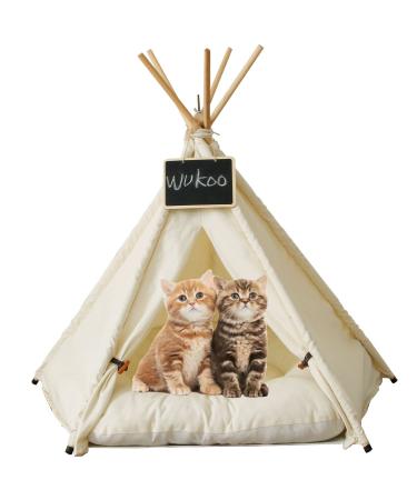 WUKOO Little Dove pet Teepee Tent & Houses for Small Dogs or Cats Bed - Portable Puppy Sweet Bed Indoor Outdoor 24 Inch Washable Mini Tents for Pets ( no Cushion)  Beige-24 Inch no Cushion