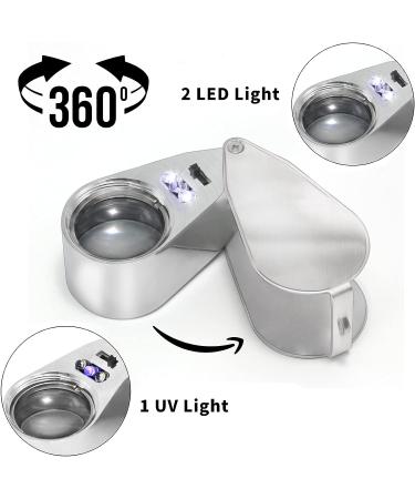 40X Full Metal Illuminated Jewelers Eye Loupe Magnifier with LED - Compact Pocket Magnifying Glass for Gems, Jewelry, Coins, Stamps - 1'' Lens Dia - Buy Online on GoSupps.com