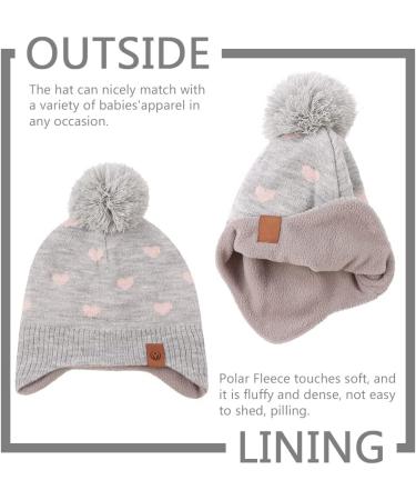 XIAOHAWANG Knitted Baby Hat with Fleece Lining, Pompom & Scarf - Gray, 4-7 Years - Buy Online on GoSupps.com