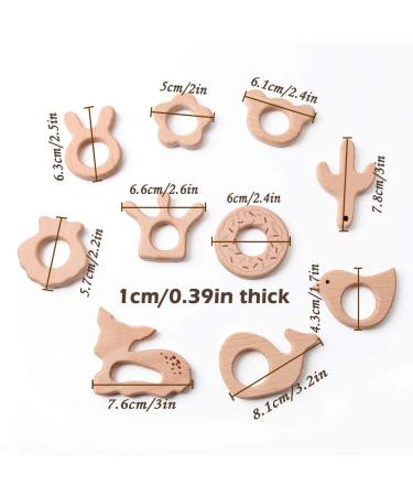 Organic Wooden Teether Toy Set - Safe Animal Pendant Design | Bulk Pack with Bunny, Whale, Bird, Bear, Crown, Shell, Flower, Cactus, Doughnut, Deer - Buy Online on GoSupps.com