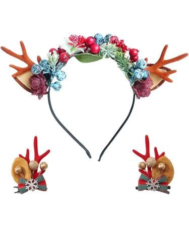 IYOU Christmas Headbands Hair Clips Red Reindeer Antlers Hair Band Flower Dear Ear Hair Accessories for Party Halloween Cosplay - Buy Online on GoSupps.com