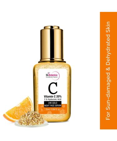 St. Botanica 20% Vitamin C E & Hyaluronic Acid 24K Gold Night Face Serum - 25ml | Revitalize & Brighten Skin - Buy Online on GoSupps.com