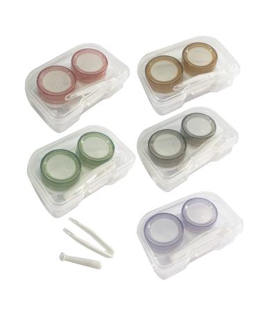 Hown 5 x contact lens container colorful contact lens container transparent contact case portable mini contact lens-storage set for trips and at home HO5