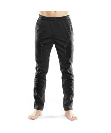 Inbike bicycle pants men long winter thermo windproof breathable running trousers with fleece fodder cyclist pants mtb pants women warm for bike running jogging sport outdoor black xl black-tj