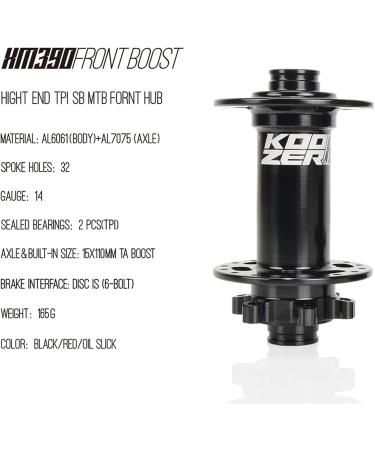KOOZER XM390 Boost MTB Hub 32H 6 Bolts Alloy 7075 High Strength Axle Disc Brake - Black Front Boost Hub - Buy Online on GoSupps.com