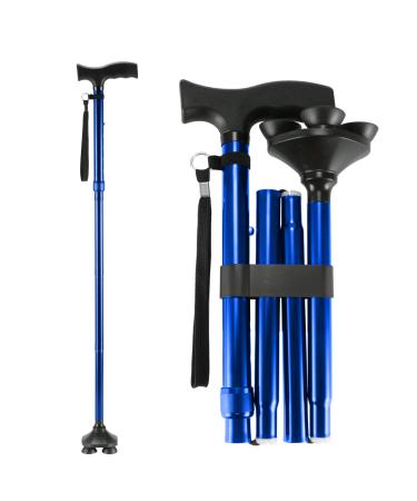 LIXIANG Walking Cane, 5-Level Height Adjustable Walking Stick for Men & Women with Comfortable Plastic T-Handle Portable Folding Walking Cane, Whole Blue