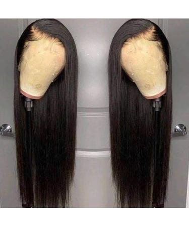 ANDRIA Lace Front Wigs Straight Hair Glueless Lace Wigs Synthetic Long Silk Straight Natural Wig Heat Resistant Fiber Natural Black Hair Wig With Baby Hair For Black Women 24 Inches 24