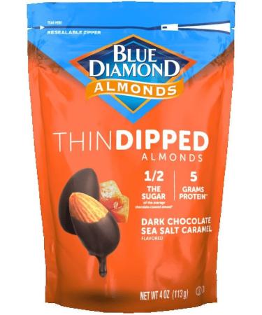 Blue Diamond Almonds Dark Chocolate Sea Salt Caramel Thin Dipped Covered Natural Almonds 4oz (Pack of 2) Bundle With a Snack Scout Lunch Bag - Buy Online on GoSupps.com