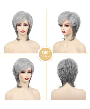 SEVENCOLORS Short Gray Pixie Cut Wig with Bangs - Silver Grey Synthetic Hair, Natural Look for White Women - Buy Online on GoSupps.com