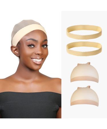 STUDIO LIMITED Flexible Silicone Non Slip Wig Band  Silicone Wig Hold Wigs Grip Head Band Non Slip Transparent Wigs Men Women Sports Yoga (Natural - 2 Wig Bands & 2 pcs Wig Caps)