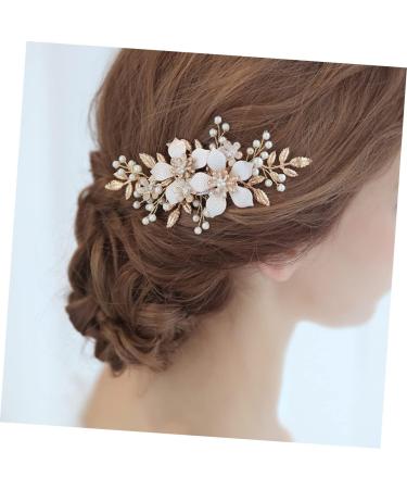 Beaupretty Gold Hair Accessories Flowers wedding hair Bridal Side Wedding Headpiece Leaf Headpiece Rhinestones Hair bridal hair gold flower Wedding wedding flowers prom bride metal Comb - Buy Online on GoSupps.com