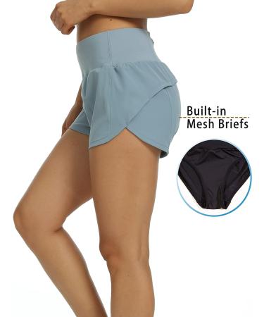 Kcutteyg Women's High Waisted Running Shorts with Liner - X-Large Denim Blue - Buy Online on GoSupps.com