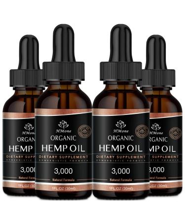 Hemp Oil 3000mg - 4 Pack - C02 Extraction - Helps Relaxation, Calming, Sleep, Anxiety, Stress - Natural Hemp Tincture Drop - Organic, Vegan, Non-GMO, Grown in USA Natural 1 Fl Oz (Pack of 4)