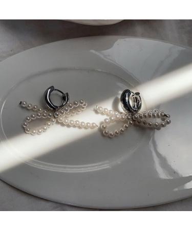 FEYLIE Elegant Pearl Bowknot Dangle Earrings - Fashion Small Hoop Statement Jewelry for Women & Girls | International Shipping Available - Buy Online on GoSupps.com