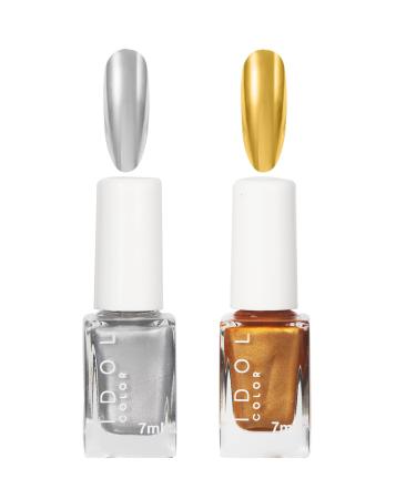 Metal Nail Polish - Mirror Nail Varnish Set - Silver Nail Polish and Gold Nail Varnish - Quick Drying Metallic Effect Nail Art Polish - Metallic Effect Nail Art Polish Non-Peelable - No UV Needed silver and gold
