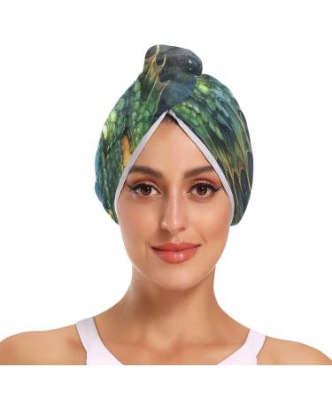 Green Blue Dragon Spitting Fire Hair Towel 2 Pack Super Absorbent Hair Drying Towel Quick Dry Hair Turbans Head Towel with Button Twisty Wrap for Women Girls