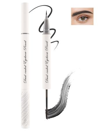 Eyebrow Gel & Pencil 2-in-1 Black Waterproof Liquid Eyebrow Pen Long Lasting Tinted Brow Gel Smudge-proof Strong Hold Thickening Eyebrow Mascara Tint Pen Brow Fast Sculpt Lift Snatch Brow Pencil