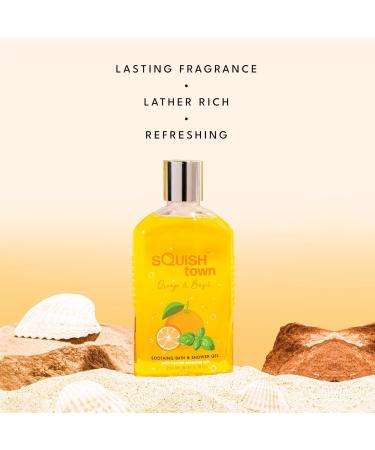 Squish Town Orange & Basil Bath & Shower Gel - Luxury Aromatherapy Body Wash for Men & Women - Natural Essential Oils - 250ml - Buy Online on GoSupps.com