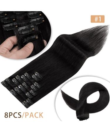 Doupor Real Human Hair Clip-in Extensions - Long Straight 16 inch Jet Black - 8pcs 100g - Soft, Natural, Handmade Hair for Women - Buy Online on GoSupps.com