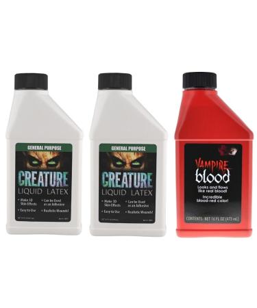 Creature Liquid Latex 2 Pack + Vampire Blood General Purpose Professional Special Effects for Halloween Vampire Monster Zombie Makeup and Dress up