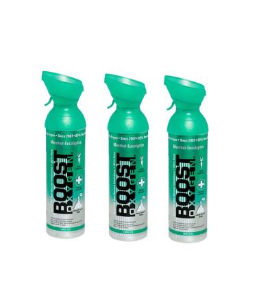 Boost Oxygen Supplemental Oxygen to Go | All-Natural Respiratory Support for Health, Wellness, Performance, Recovery and Altitude, 10 Liter Canister, Menthol-Eucalyptus, 3-Pack