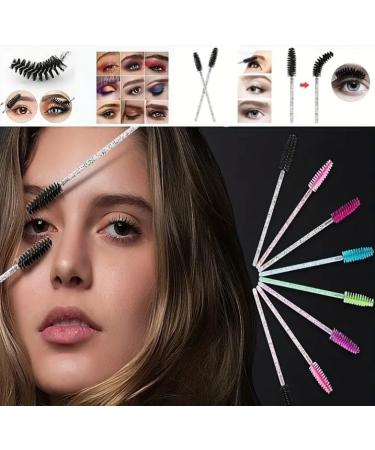 50 Pcs Disposable Mascara Wands Crystal Eyebrow Spoolies Brush for Eyelash Extensions Black Lash Brushes with Container - Buy Online on GoSupps.com