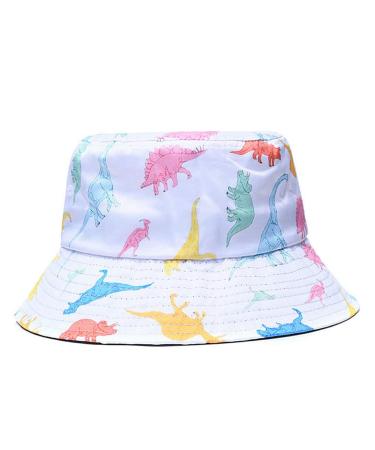 Quanhaigou Unisex Sun Hats Fashion Beach Bucket Hat for Men Women Summer Outdoor Boy's Girls Boonie Cap Breathable Packable White Dinosaur