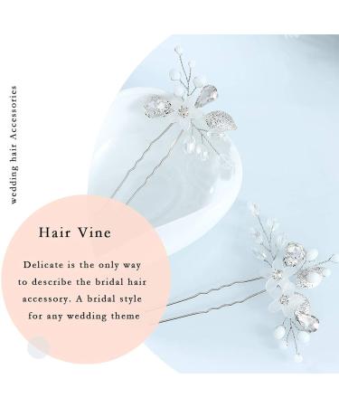 Silver Crystal Flower Wedding Hair Pins - Bridal Hair Accessories for Women/Girls (2-Pack) - Buy Online on GoSupps.com