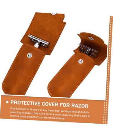 Minkissy 2-Piece Razor Case Handbag Organizer for Men - Leather Holster & Storage Cover in Light Brown - Perfect Shaving Accessory - Buy Online on GoSupps.com
