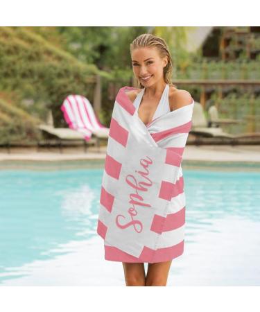 Custom Name Beach Towel - Sand Free Microfiber, Quick Dry, Personalized Stripes Print - 30x60 Inch Pink Towel for Adults & Kids - Buy Online on GoSupps.com