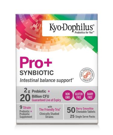 Kyolic Kyo-Dophilus Pro+Synbiotic  Berry Smoothie 20 Billion CFU 50 Chewable Tablets