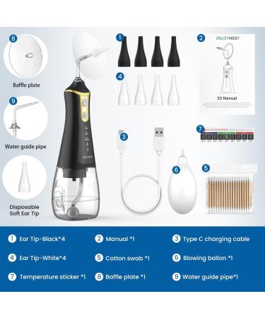 EnjoyNest Electric Ear Wax Removal Kit - Ear Cleaning Tool with 4 Pressure Modes for Adults & Kids - Home Use DIY Ear Irrigation Flushing System - Black - Buy Online on GoSupps.com